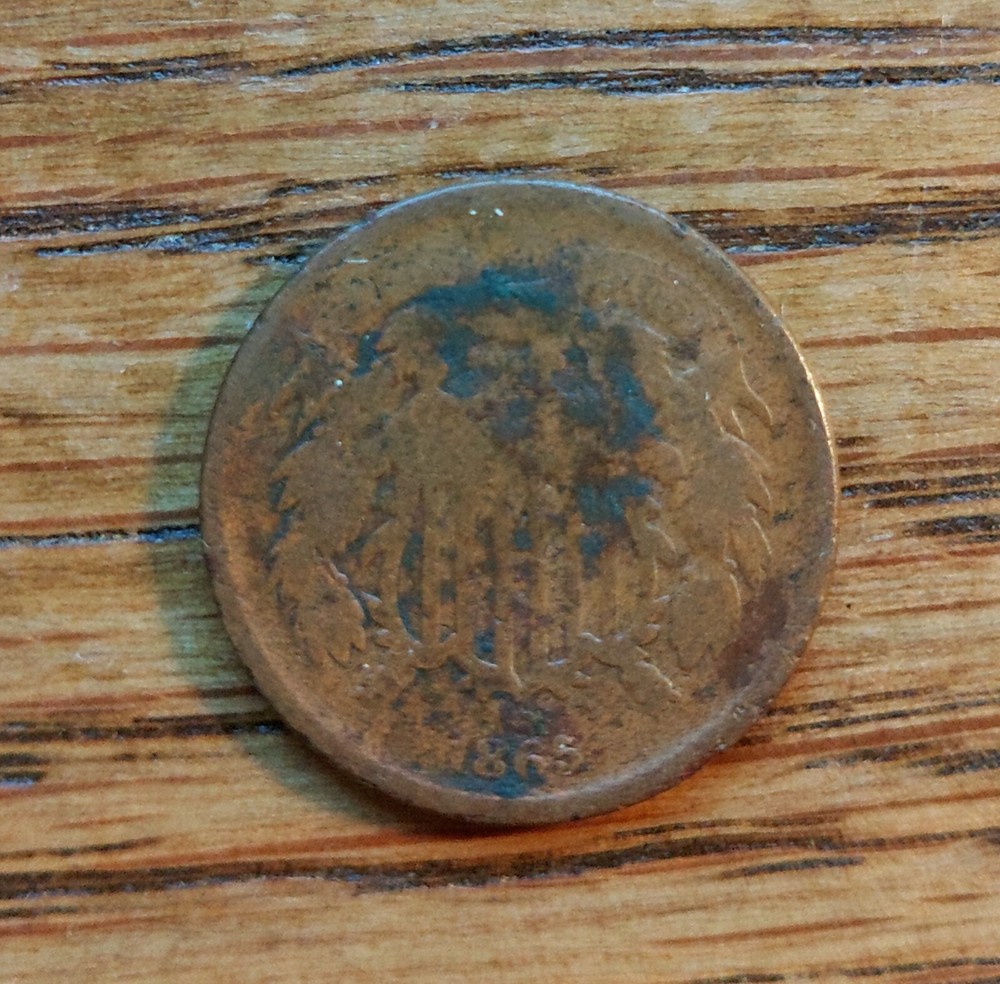 1865 civil war era 2 cent coin brass/copper