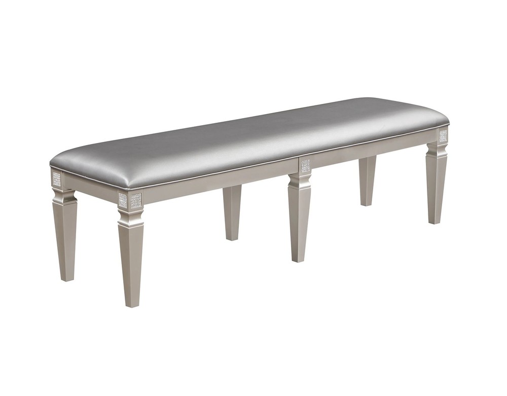 Modern Glam Long Bench Upholstered Seat Sparkling Embellishments Silver Gray