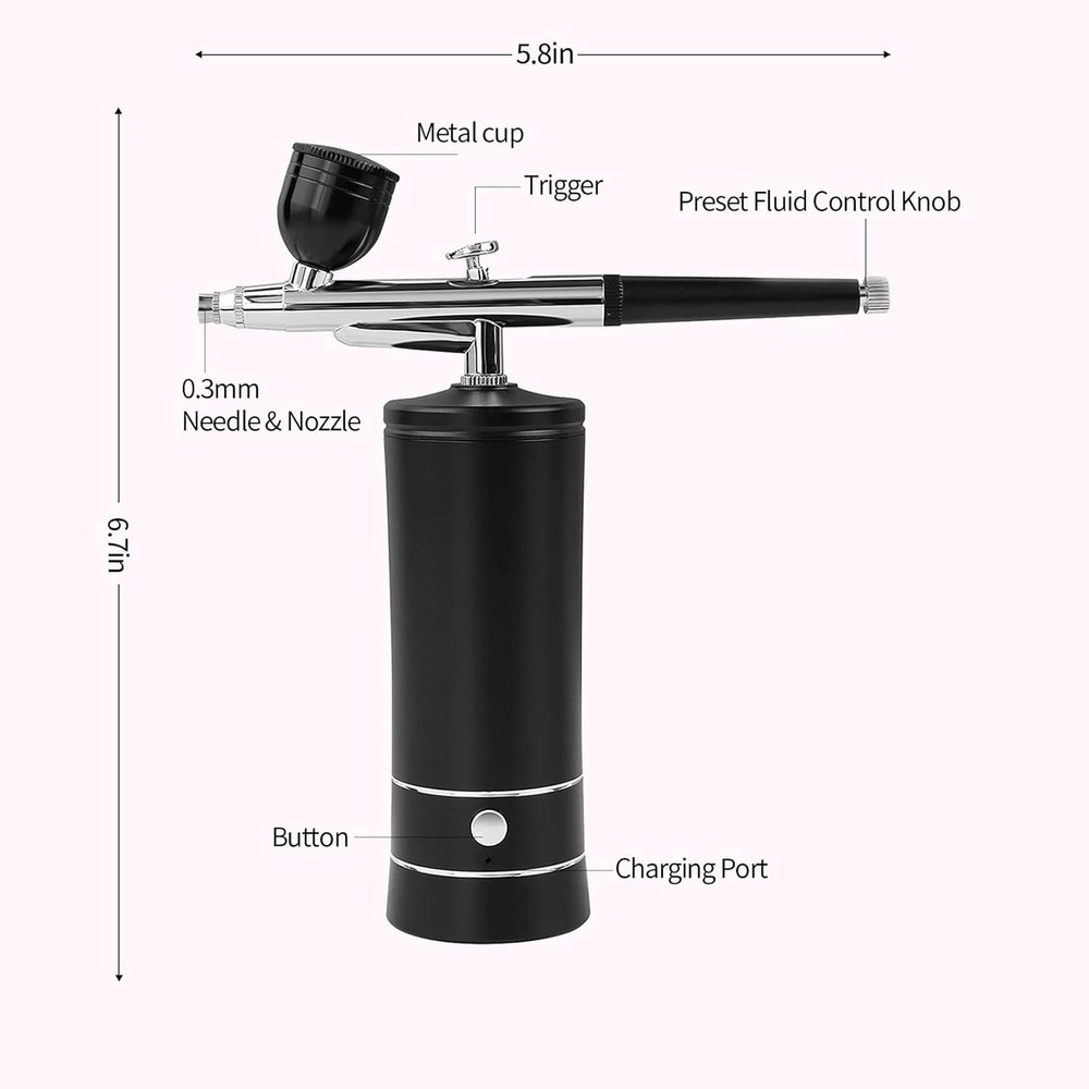 Wireless Airbrush Kit: Compact 5.9'' with Powerful Compressor & USB Charge