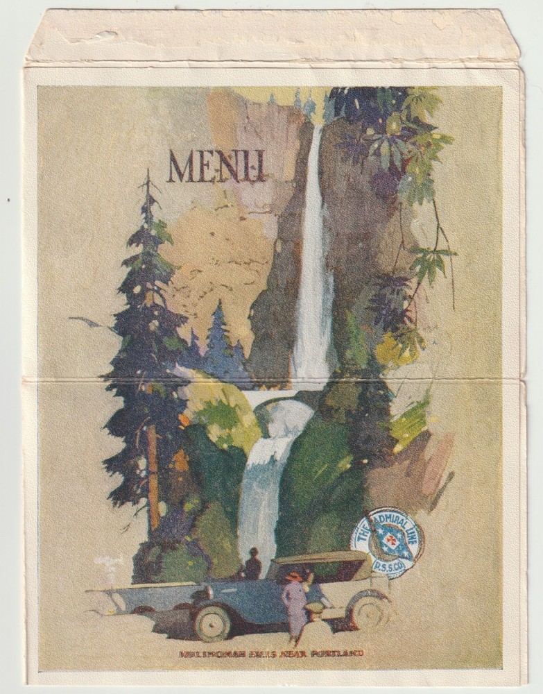 MENU - PACIFIC STEAMSHIP CO. ADMIRAL LINE, POSTCARD, 1926