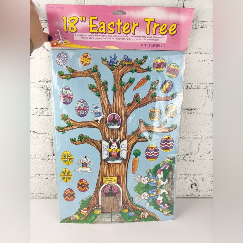 Vintage Deadstock Cardboard Easter Tree & Ornaments 18”