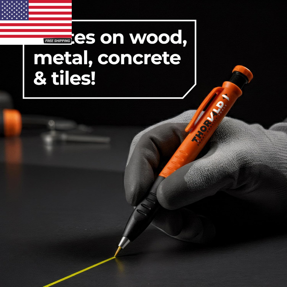 2 Carpenter Pencils Set for Construction - Incl. 38 Leads + Sharpener + Finger G