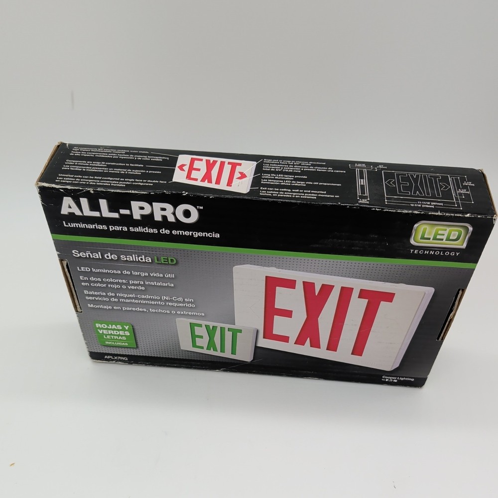 APLX7RG ALL-PRO EXIT AND EMERGENCY LIGHTING LED EXIT SIGN /RED & GREEN LETTERING