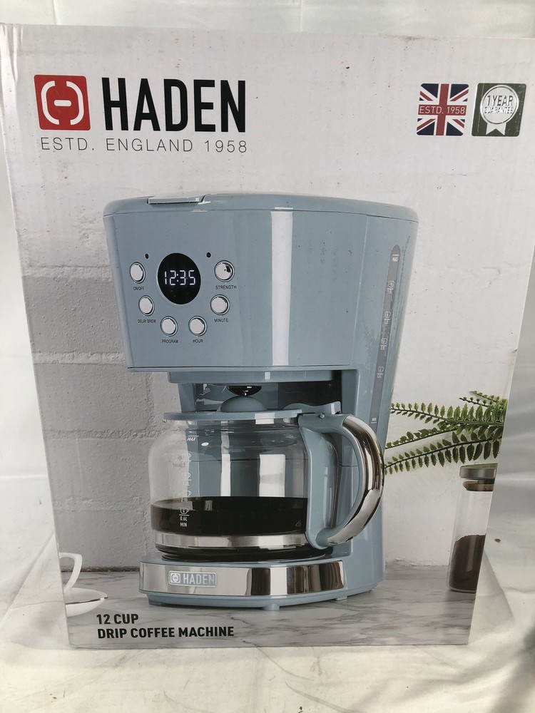 Haden Brighton Coffee Machine, 12 Cup,Sky Blue & chrome