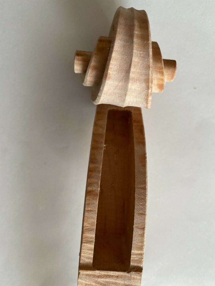 HAND CARVED VIOLIN SCROLL AND NECK FROM MAPLE, 4/4 FULL SIZE