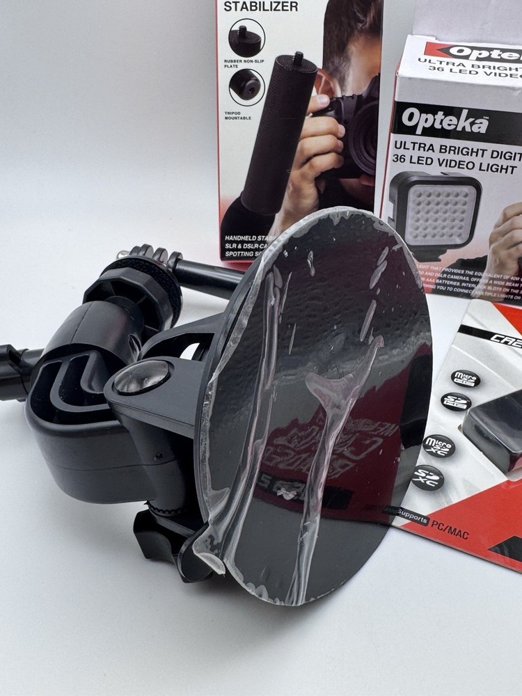 Opteka Camera Accessory Lot -LED Light , Suction Mount, Stabilizer, Card Reader