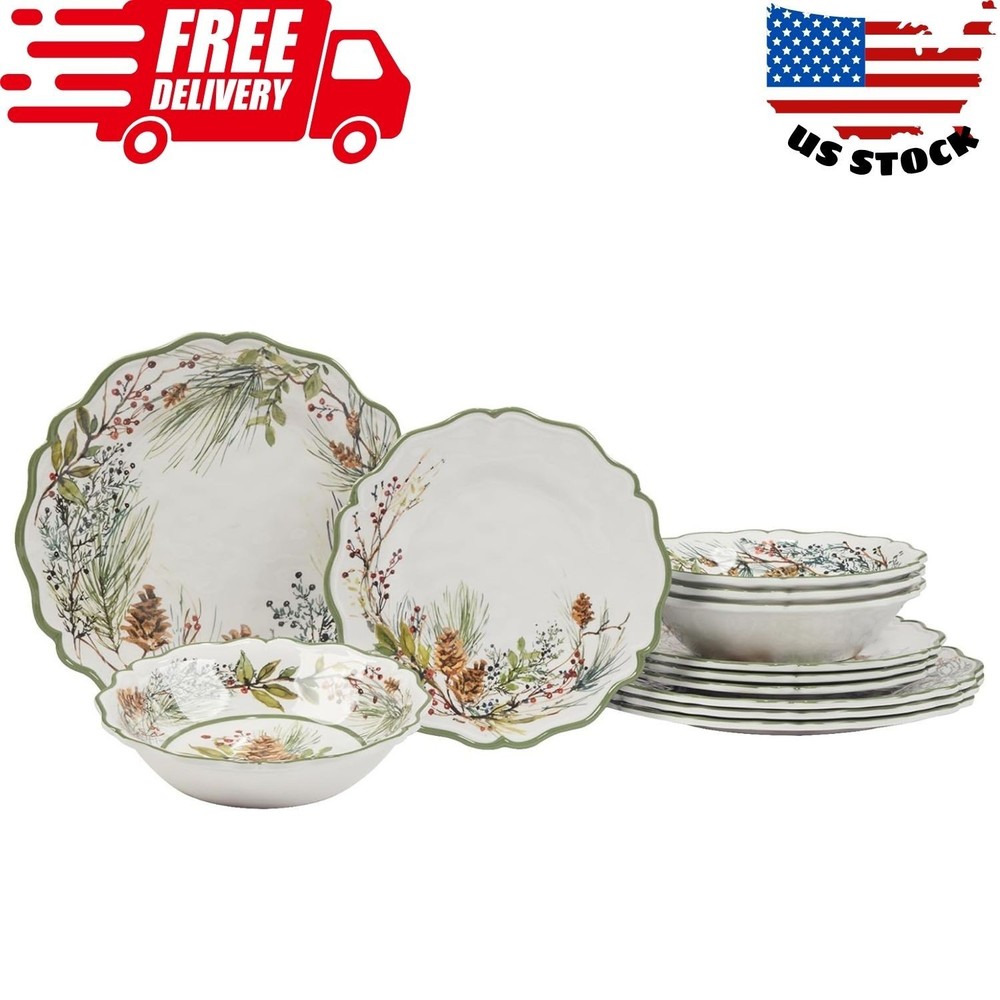 Winter Forest 12 Pc Dinnerware Set, Service for 4