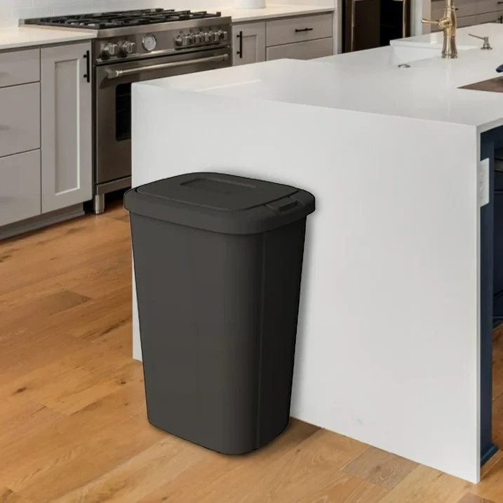 Hefty Kitchen Trash Can, 13.3 Gallon Plastic Touch Top Garbage Bin with Push But