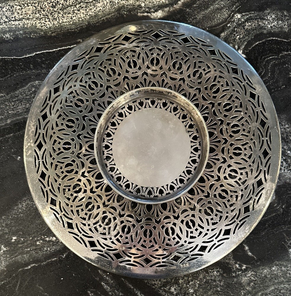 Vintage 10” Decorative Nickel Silver Plated Tray