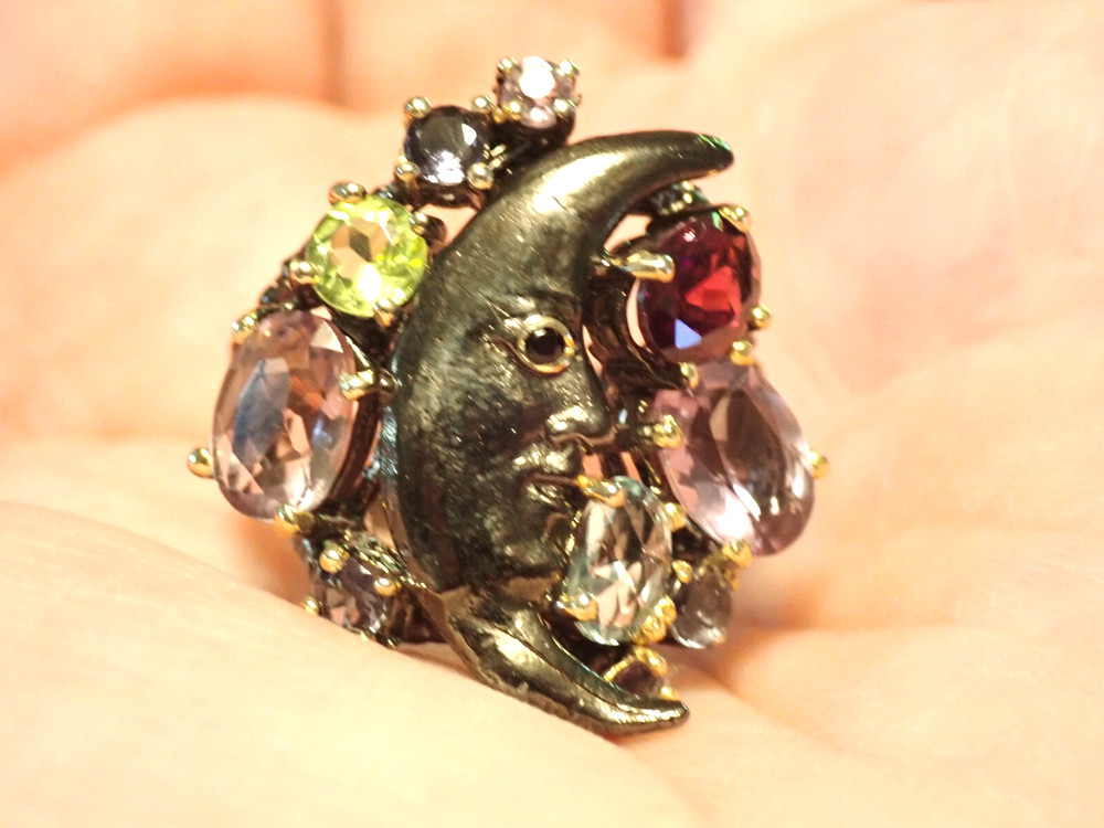 Amethyst and Moon Sterling Silver Ring Size 8.5