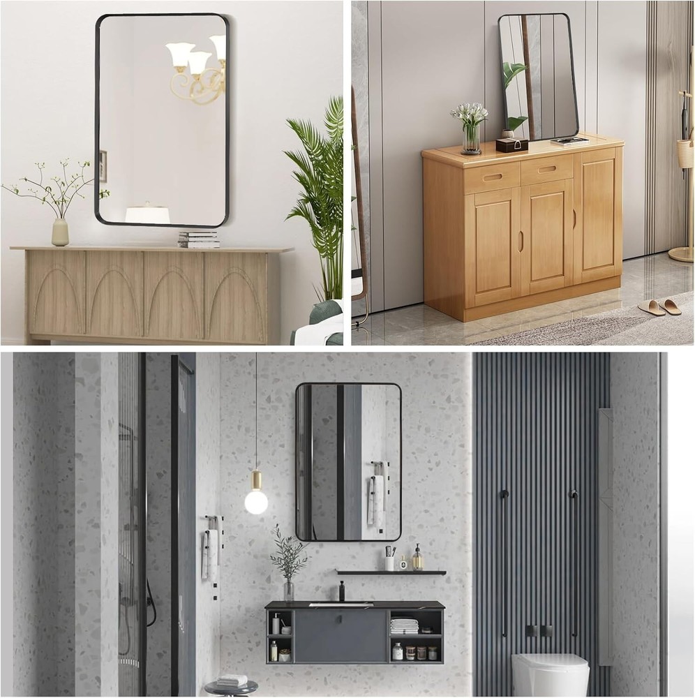 Stylish 24"x36" Rectangular Wall Mirror with Shatterproof Glass - Black Frame