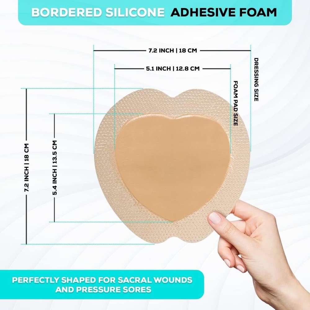 TM Silicone - Sacral Bordered Silicone Adhesive Foam Wound Dressing, Bed Sore...