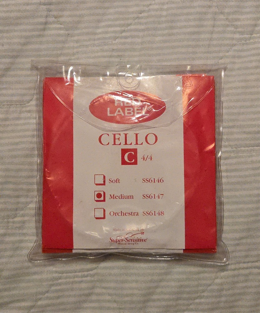 Super-Sensitive Red Label Cello Strings: 3 C, 3 D and 2 G Strings. 4/4 size, med
