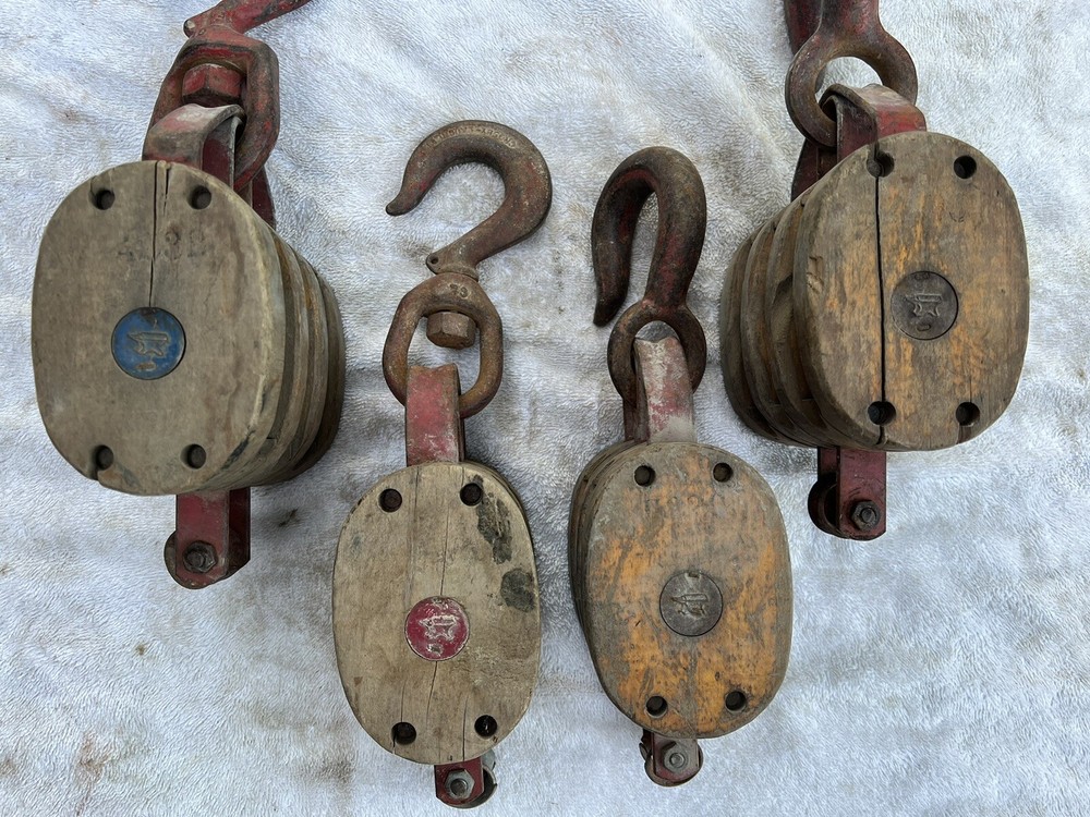 🇺🇸Vintage Anvil Logo Pulleys Doubles & Triples 75’+ Rope Rustic Decor🇺🇸