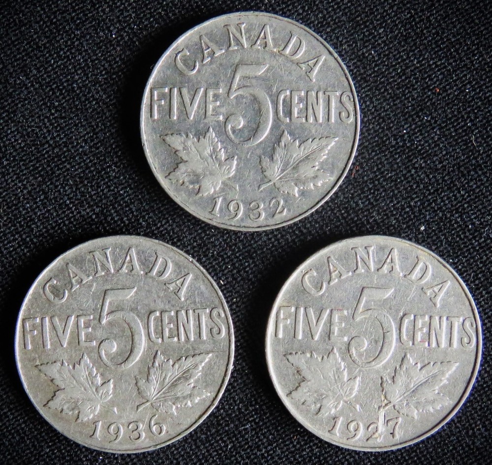 1927, 1932, 1936 Canada Five Cents (223)