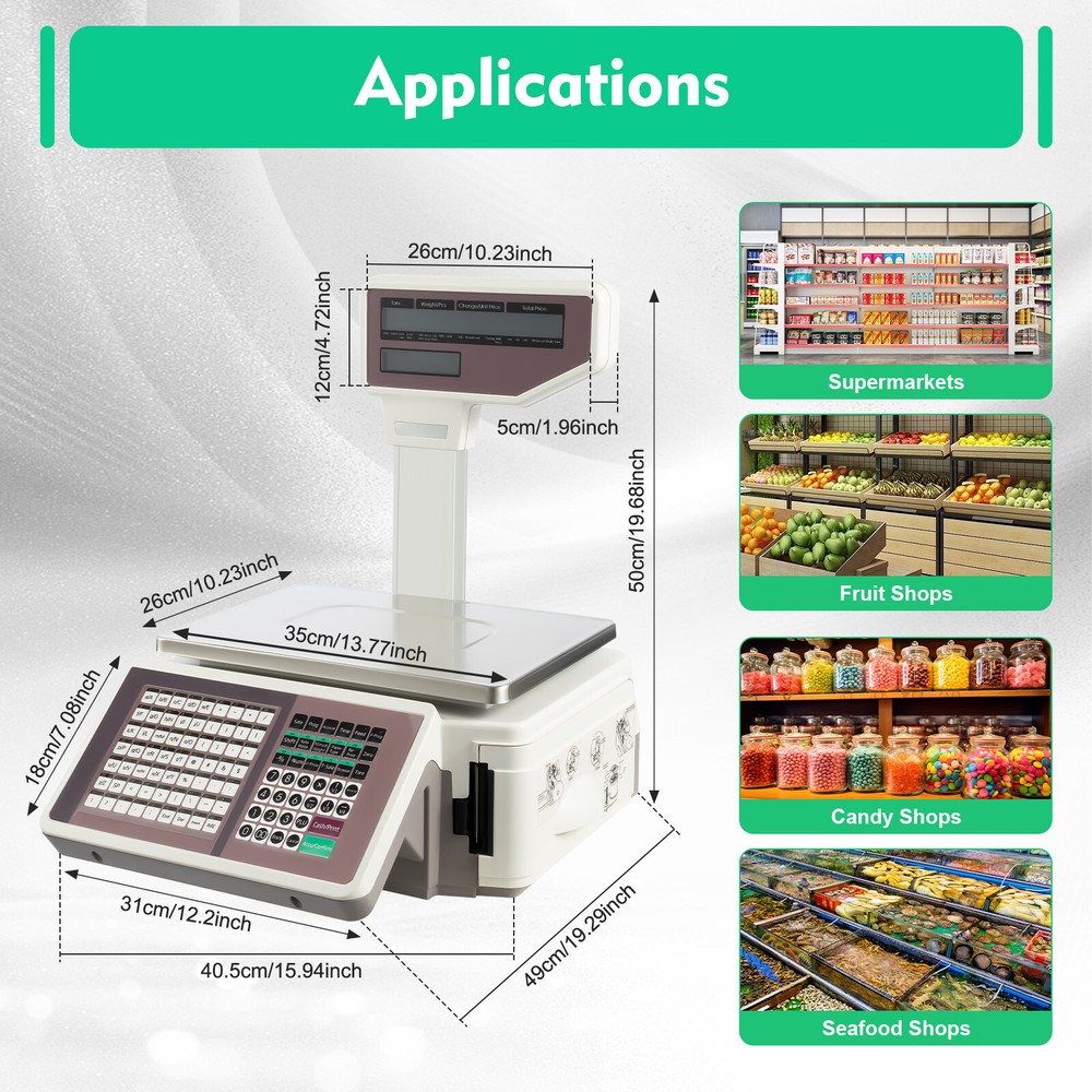 Commercial Barcode Scale With Thermal Label Printer and LCD Display New