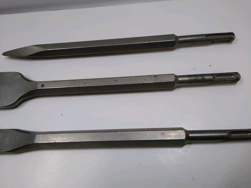 3 Rotary Hammer Drill Chisel Bits Point Flat Blade Concrete Cement Tools