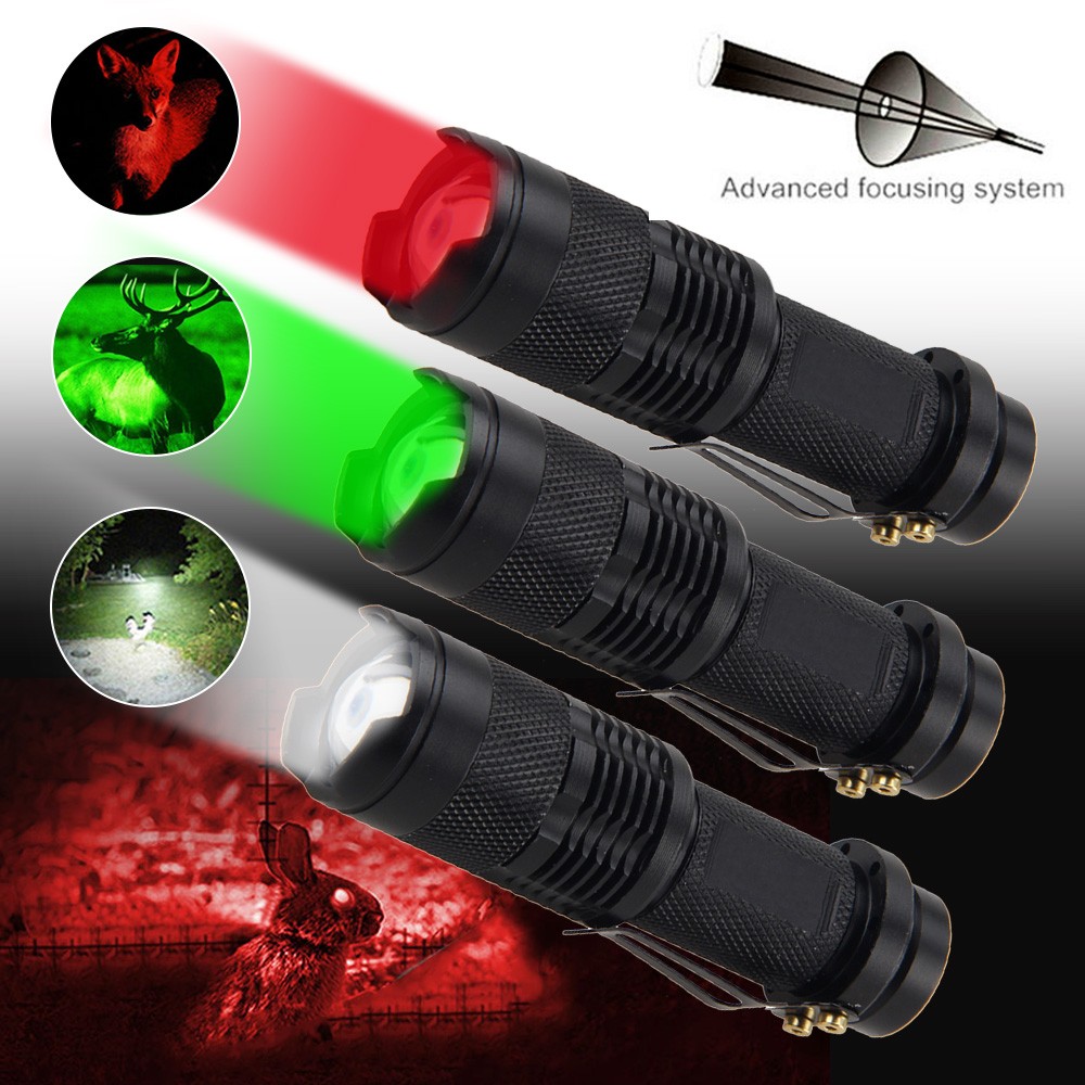 Mini Camping Light Green+Red+White LED Flashlight Astronomy Zoomable Lamp Torch
