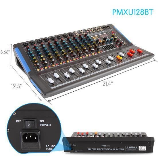 Pyle PMXU128BT Bluetooth 12 Ch. Studio DJ Controller Audio Mixer Console System