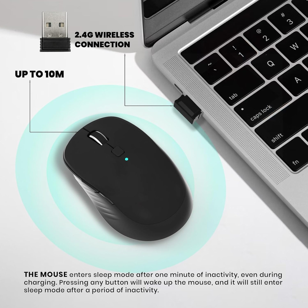 Wireless Computer Mouse - Full-Size 2.4G USB Receiver Mouse, 6 Buttons with Back