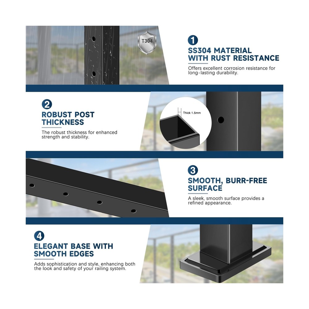 Cable Railing System - 4Pack Adjustable Line Post Kit with 160ft Cable, 10 Te...