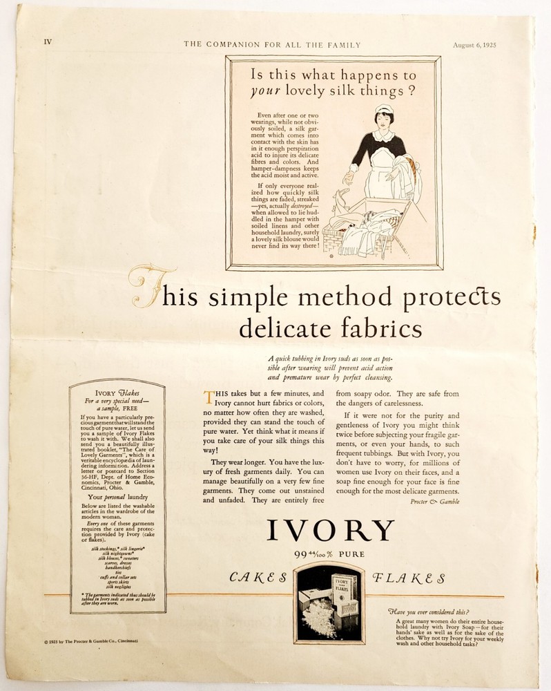 1925 Procter And Gamble Ivory Cakes Flakes Advertisement Detergent Soap HM2D