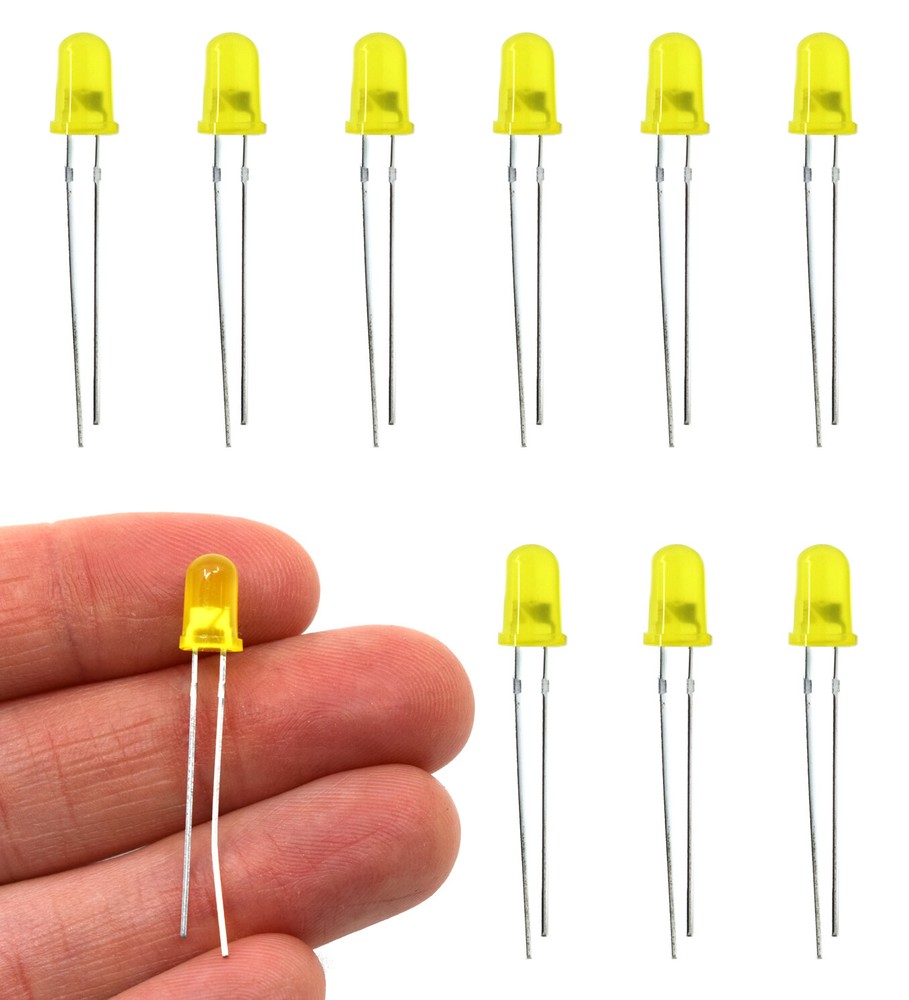 Light Emitting Diode (LED), Yellow, 5mm Diffused Round Top,Pack of 10-Eisco Labs