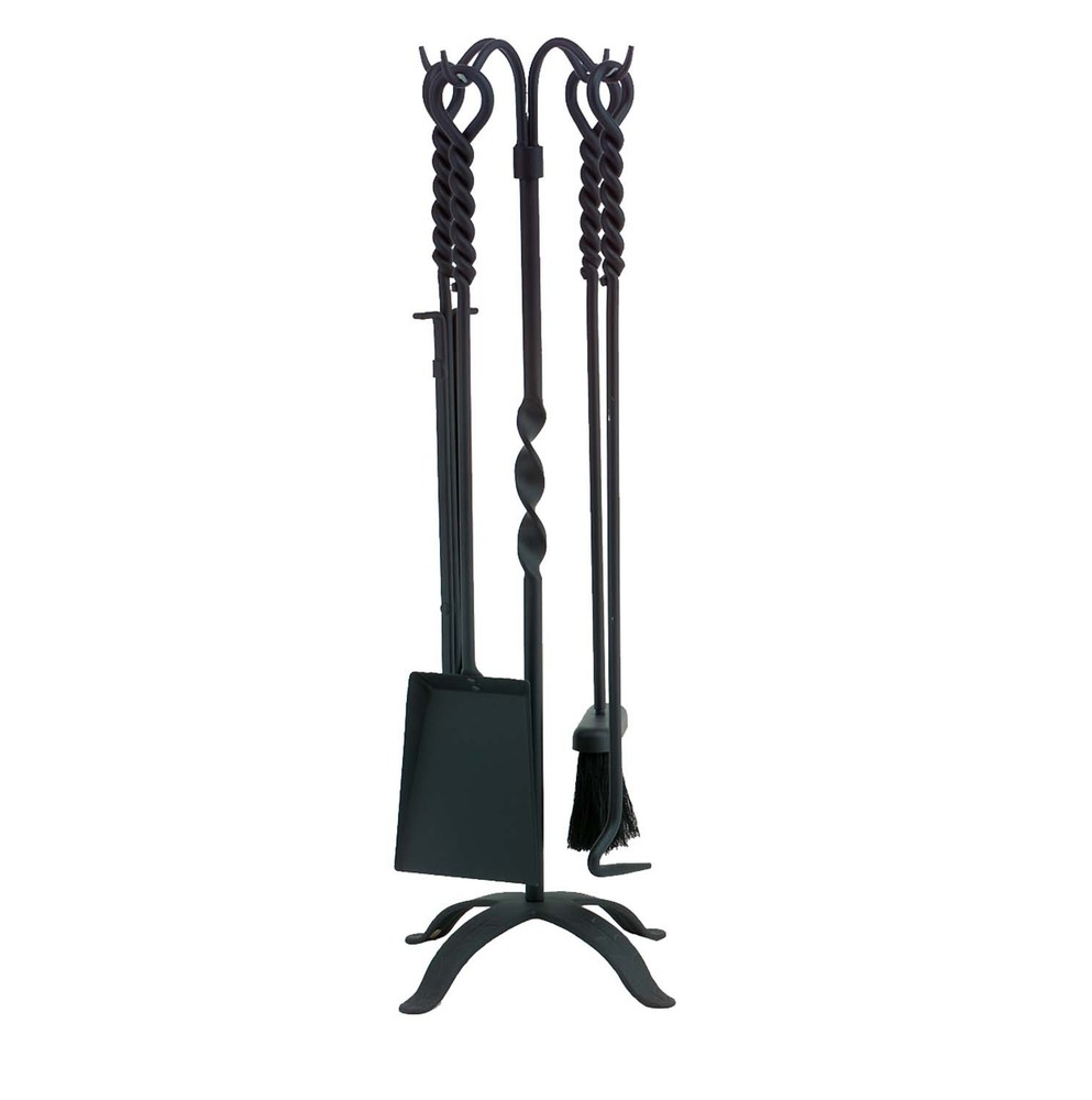 Dagan Five Piece Wrought Iron Fireplace Tool Set, Black