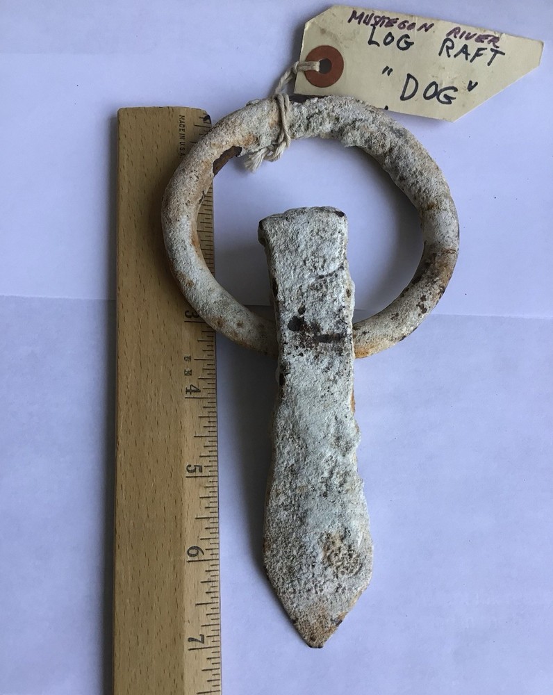 ANTIQUE LOGGING RAFT RING DOG LOGGING TOOL BLACKSMITH HAND-FORGED & SHAPED IRON
