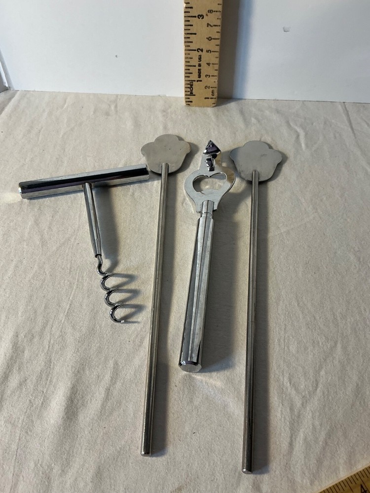 Metal Cork screw, bottle opener, two stir sticks