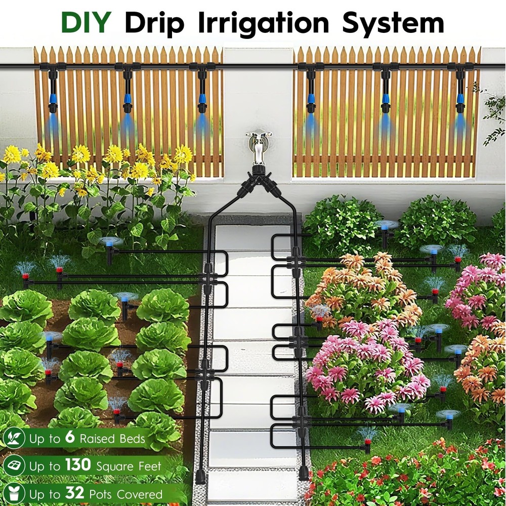 200 FT Quick-Connect Drip Irrigation System Kit, Automatic Garden Watering Mi...