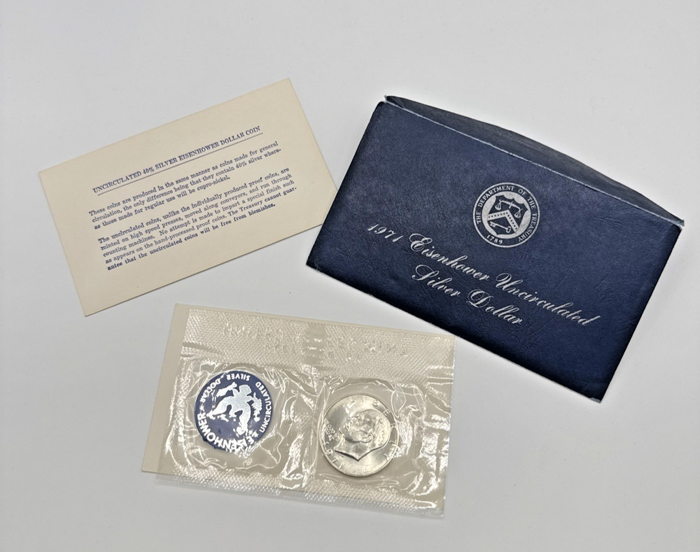 Uncirculated 1971 S Silver Eisenhower Dollar in Cello plus token