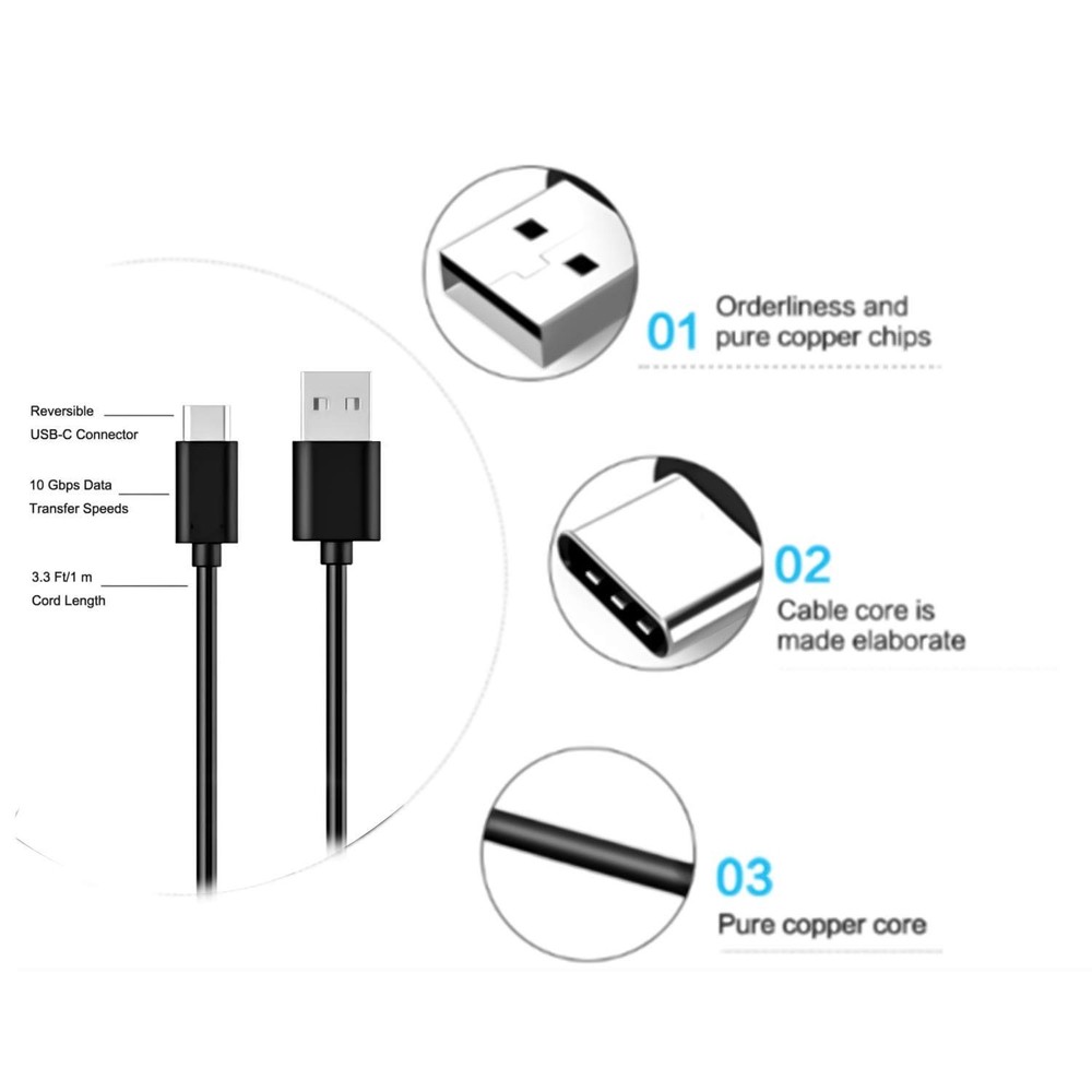 Replacement USB Type C Charge Cord Charging Cable for Xbox 1 Pack 6.6FT Black