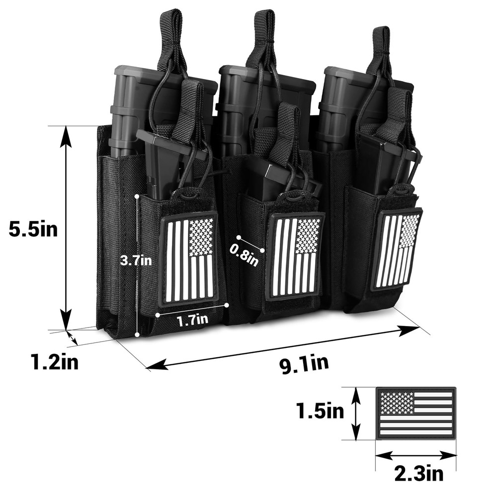 FUNANASUN Open-Top Triple Mag Pouch Double Stack Ar/Pistol BLACK