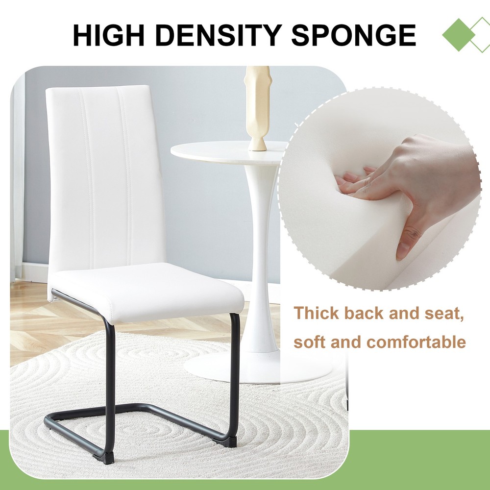 2-Pack White PU Upholstered Dining Chairs - Modern Kitchen Side Chairs with St