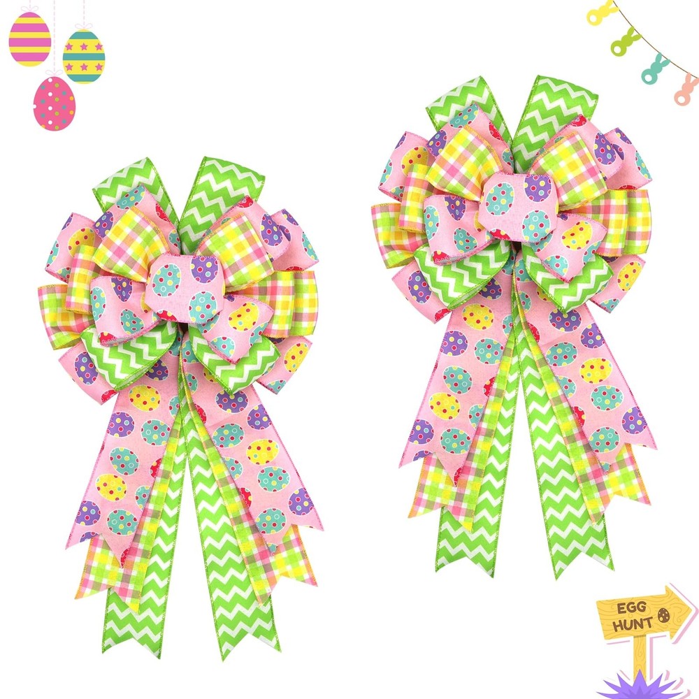 Montekin Large Easter Bows for Wreath 20x11 Inch, 2 Pack Pre-Tied Easter Egg ...