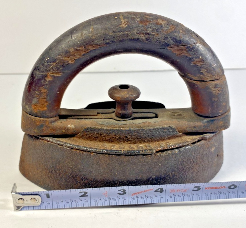 Antique Sad Iron With Detachable Wood Handle Primitive