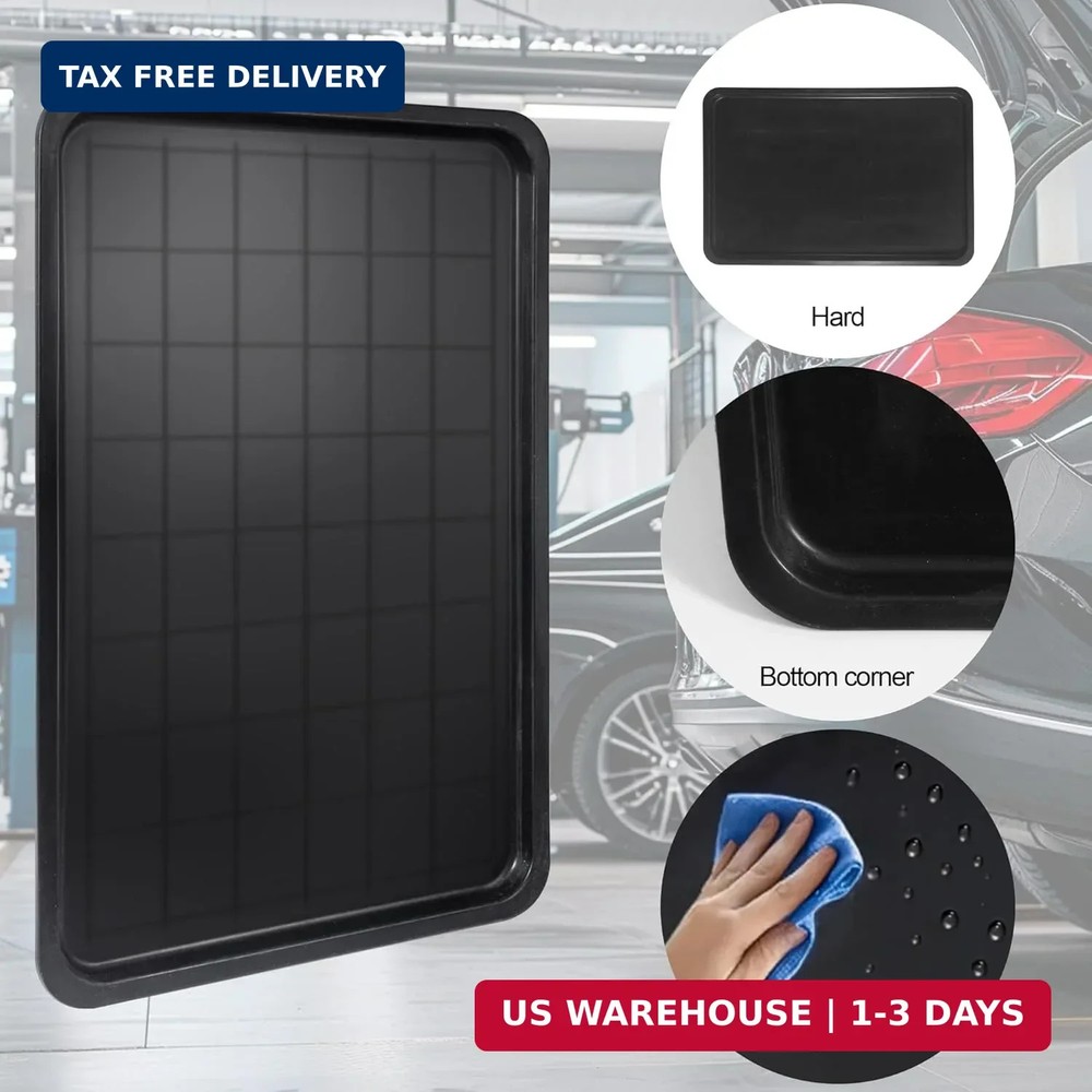 3pc Black Plastic Rectangular Stackable Automotive Drip Pans, 35.2 x 23.4 Inches