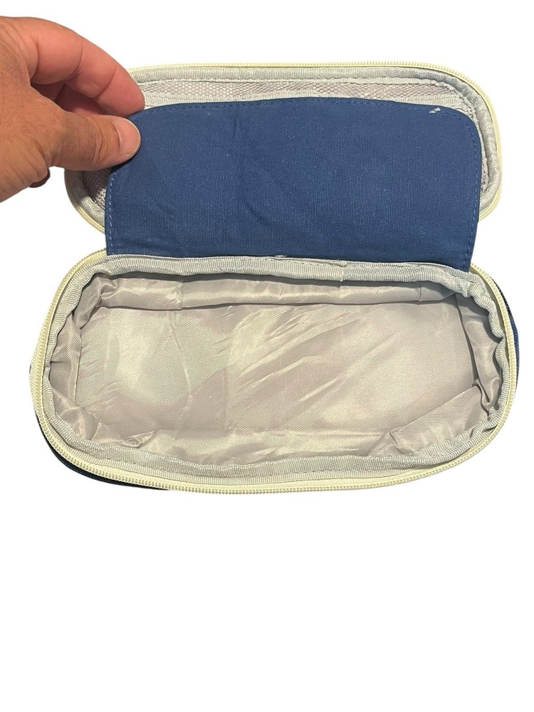 Deer & Forest Canvas Pencil Case Blue White Expandable Multi Compartment NWT