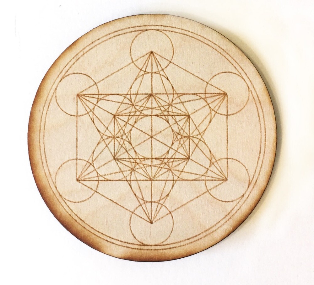 Laser engraved 3” Metratrone’s Cube Crystal Grid