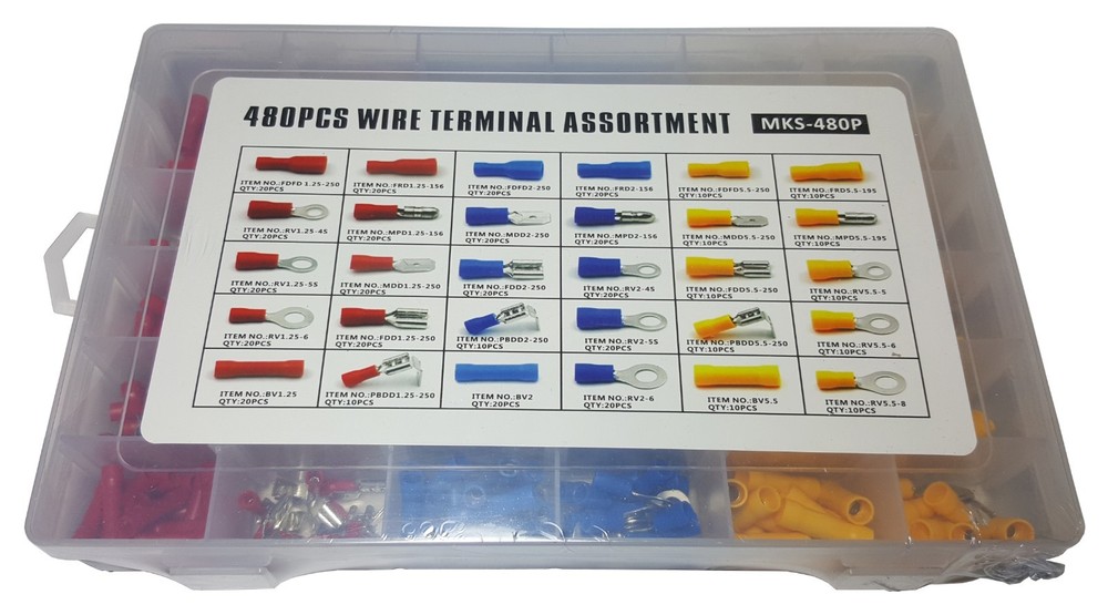 480 PC ASSORTED INSULATED ELECTRICAL WIRE TERMINAL CRIMP CONNECTOR SPADE SET KIT