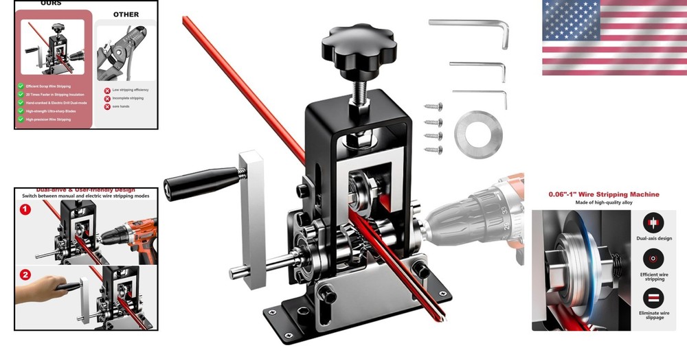Versatile Wire Stripper for Various Sizes - 0.06-1 Inch Wire Gauge Compatibility