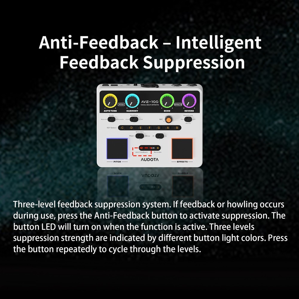 AUDOTA AVE-100 Vocal Multi-Effect Processor Reverb Delay Pitch Harmony Auto-Tune