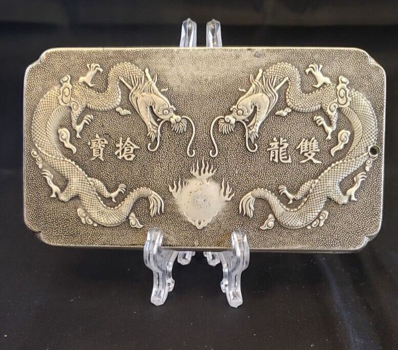 Chinese   Dragon  #3 Silver Scroll Weight  Chop Mark Smooth Back   5506