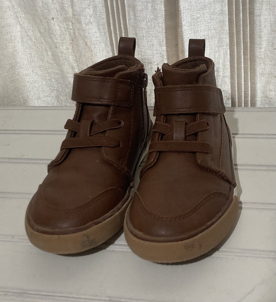 Wonder Nation Boy’s Ankle Boots Brown Size 8 Hook and Loop Closure Adjustable