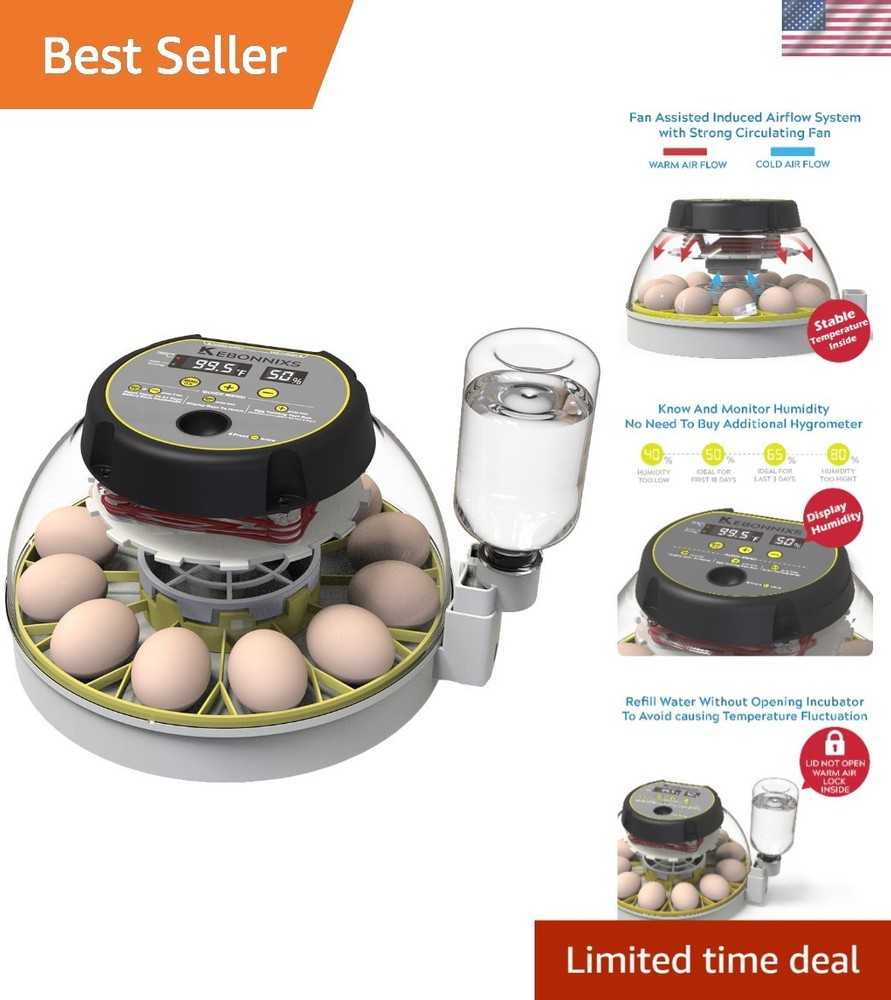 Compact 12 Egg Incubator with Humidity Display & Auto Egg Turner for Beginners