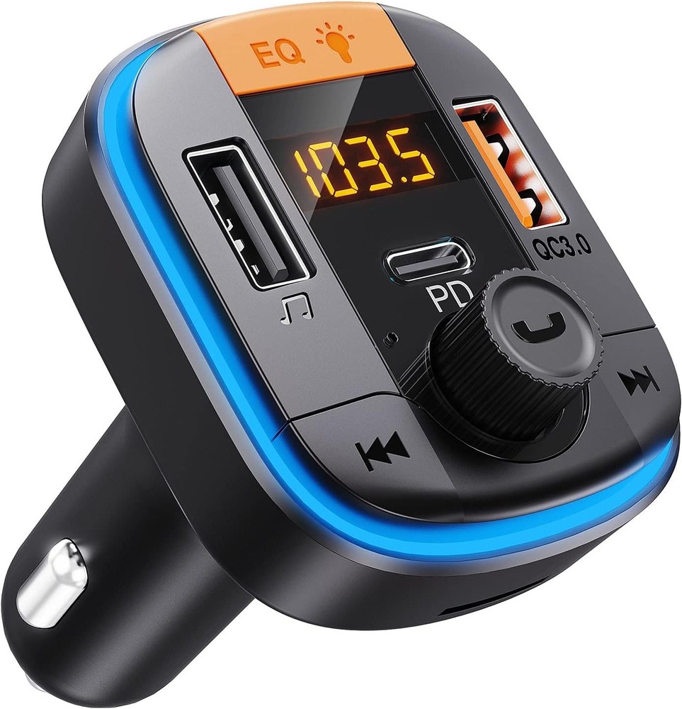 Car Bluetooth FM Transmitter with LED Backlight - Fast Charging & Music Play