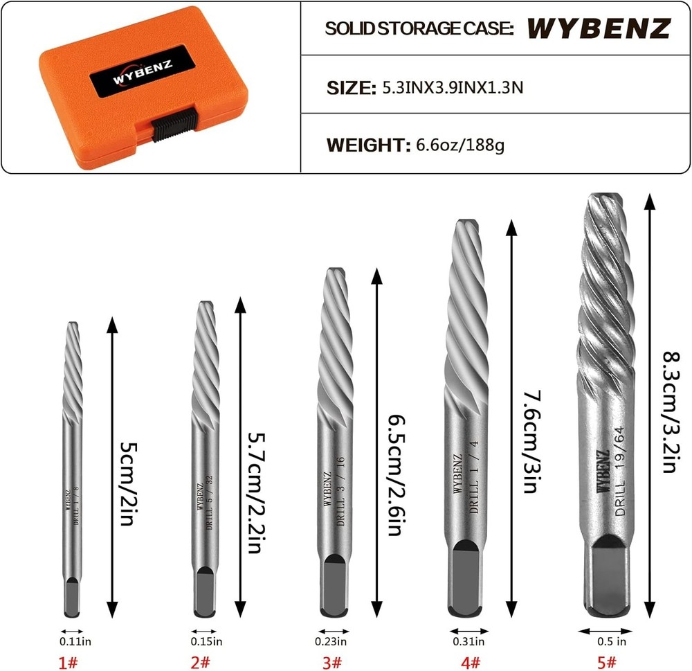 5-Piece Bolt Extractor Set - Efficiently Remove Stripped Screws & Broken Bolts