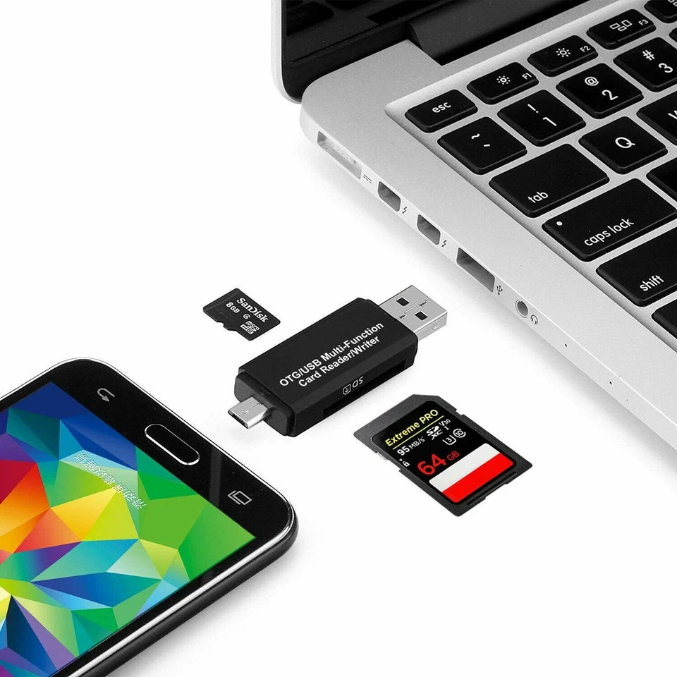 Micro USB OTG to USB 2.0 Adapter SD/Micro SD Card Reader With Standard USB Male