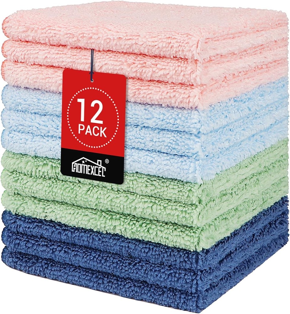 HOMEXCEL Microfiber Washcloths 12 Pack, Highly Absorbent